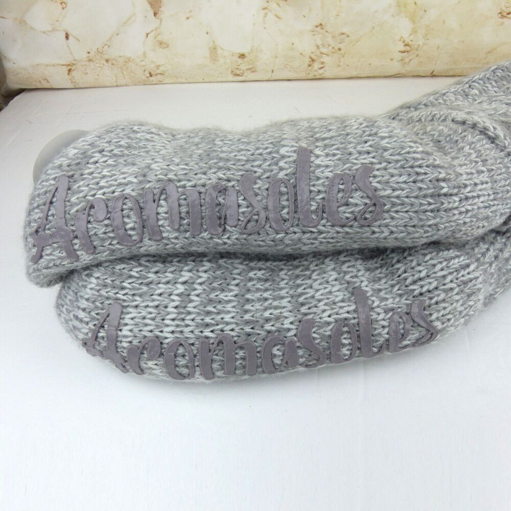 Aromasoles Lounge Socks Cable Knit One Size Gray Lined Rose Shea Butter Non Slip - Picture 8 of 10